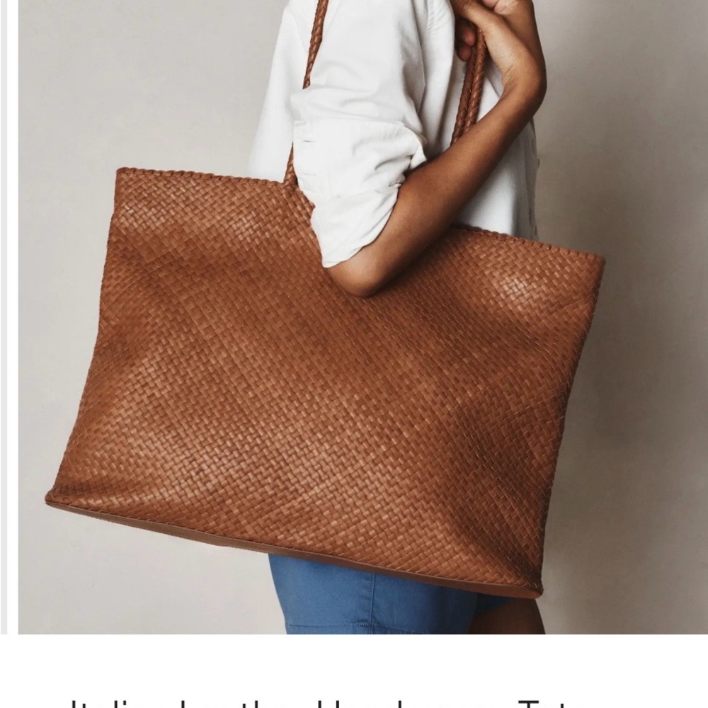 Quince Woven Leather Tote Bag in Cognac.